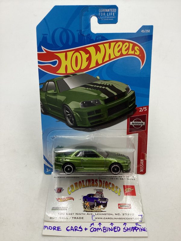 2019 Hot Wheels #045 Super Treasure Hunt Nissan Skyline GT-R BNR34 Green W Protector on Sale