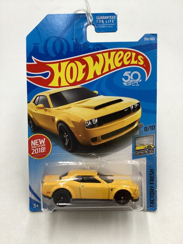 2018 Hot Wheels #319 Yellow 18 Dodge Challenger SRT Demon 44B Online Hot Sale