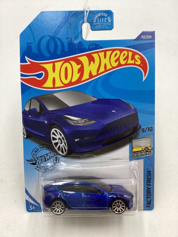 2020 Hot Wheels #112 Tesla Model 3 Blue 49C For Sale