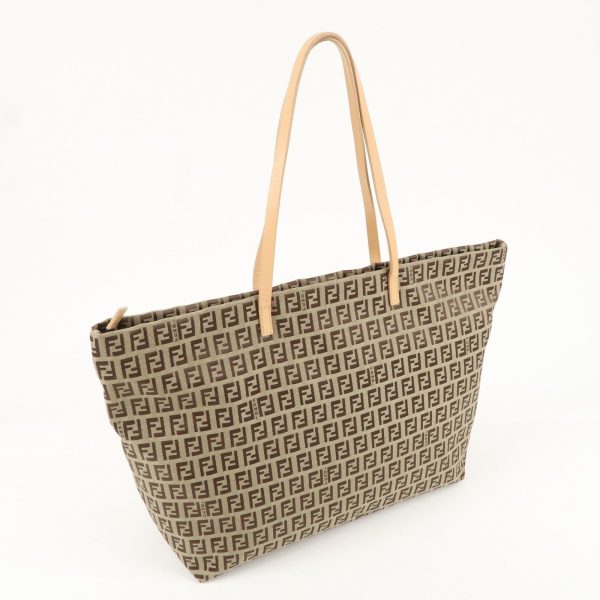 FENDI Zucchino Canvas Leather Tote Bag Beige Brown Online Hot Sale