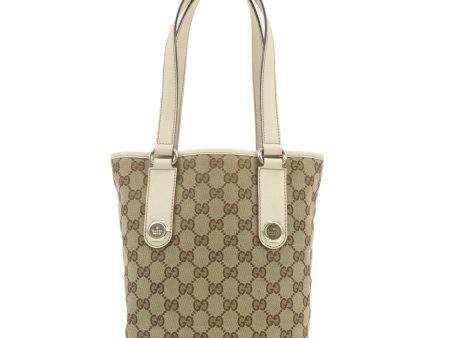 GUCCI GG Canvas Leather Tote Bag Hand Bag Ivory Beige 153361 Online now