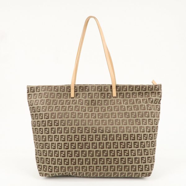 FENDI Zucchino Canvas Leather Tote Bag Beige Brown Online Hot Sale