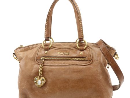 MIU MIU Leather 2WAY Tote Bag Hand Bag Shoulder Bag Brown For Discount