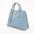 PRADA Triangle Logo Saffiano Leather Hand Bag Light Blue For Sale