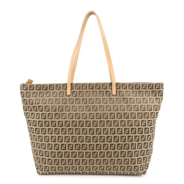 FENDI Zucchino Canvas Leather Tote Bag Beige Brown Online Hot Sale