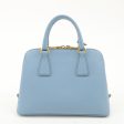 PRADA Triangle Logo Saffiano Leather Hand Bag Light Blue For Sale