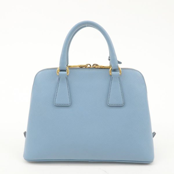 PRADA Triangle Logo Saffiano Leather Hand Bag Light Blue For Sale