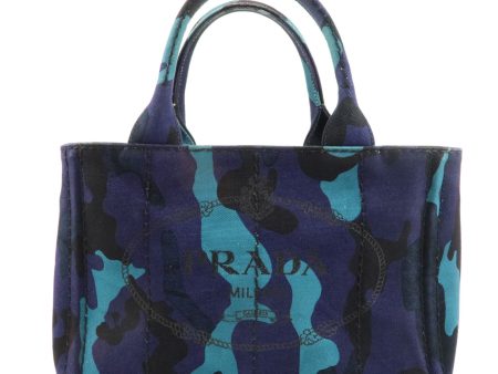 PRADA Logo Canapa Canvas Tote Bag Hand Bag Camouflage Blue B2642B Online Sale