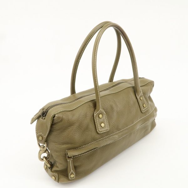 CELINE Leather Tote Bag Shoulder Bag Khaki Green Gold Hardware Online now