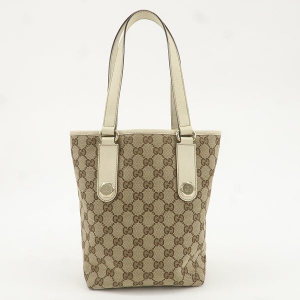 GUCCI GG Canvas Leather Tote Bag Hand Bag Ivory Beige 153361 Online now