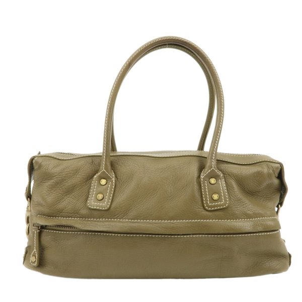 CELINE Leather Tote Bag Shoulder Bag Khaki Green Gold Hardware Online now