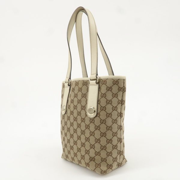 GUCCI GG Canvas Leather Tote Bag Hand Bag Ivory Beige 153361 Online now