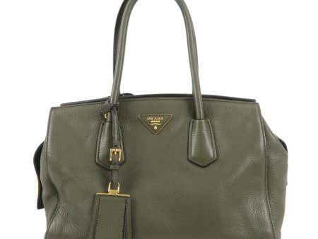 PRADA Logo Leather Hand Bag Shoulder Bag Khaki Fashion