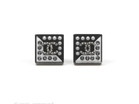 Chanel CC Pearl Crystal Square Earrings 18S Supply