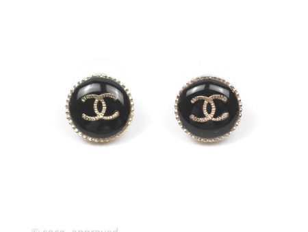 Chanel Round Black CC Earrings Gold Tone 18V For Cheap