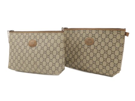 GUCCI Set of 2 GG Plus Leather Clutch Bag Pouch Beige Brown For Discount