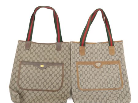 GUCCI Set of 2 Old Gucci GG Plus Leather Tote Bag Beige Brown For Cheap