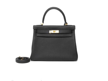 Hermès Kelly 28 Retourne Noir Black 89 Clemence Gold Hardware Sale