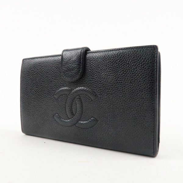 CHANEL Caviar Skin Coco Mark Bi-Fold Long Wallet Black A13498 Supply