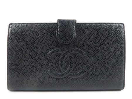 CHANEL Caviar Skin Coco Mark Bi-Fold Long Wallet Black A13498 Supply