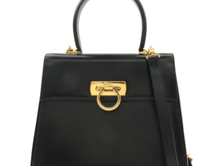 FERRAGAMO Leather Gancini 2Way Hand Shoulder Bag Black AT210536 For Discount