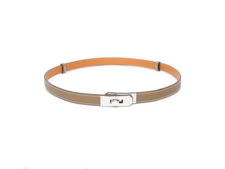 Hermès Kelly Buckle Belt Etoupe Epsom Palladium Hardware For Cheap