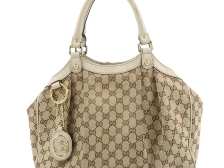 GUCCI Sukey GG Canvas Leather Hand Bag Beige Ivory 211944 Discount