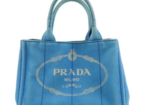 PRADA Logo Canapa Mini Canvas Tote Bag Hand Bag Blue Cheap