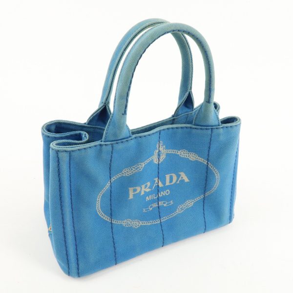 PRADA Logo Canapa Mini Canvas Tote Bag Hand Bag Blue Cheap