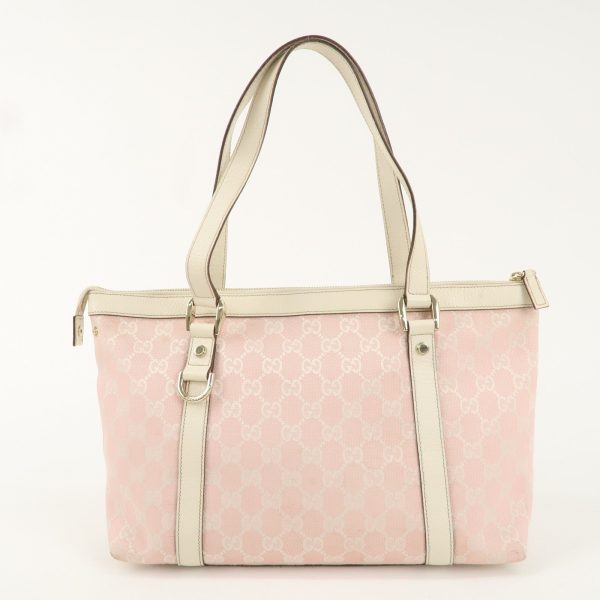 GUCCI Abbey GG Canvas Leather Tote Bag Pink Ivory 141470 Sale