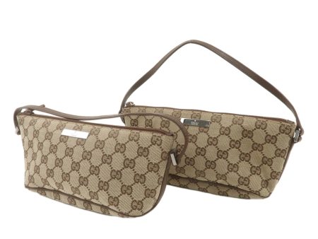 GUCCI Set of 2 GG Canvas Leather Boat Bag Hand Bag 07198 Fashion