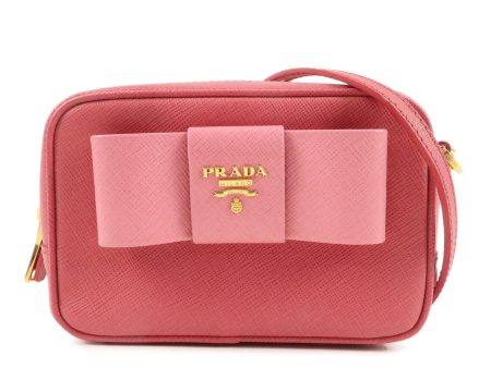 PRADA Logo Saffiano Leather Ribbon Shoulder Bag Pink 1N1674 Sale