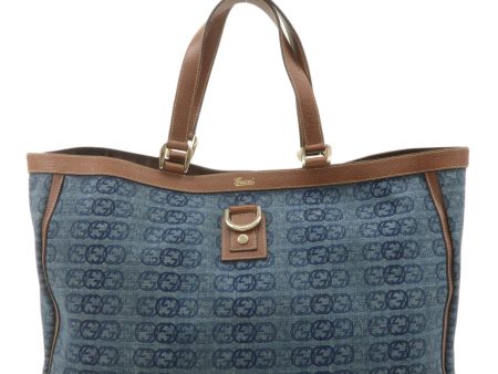 GUCCI Abbey GG Canvas Denim Leather Tote Bag Blue Brown 141472 Cheap