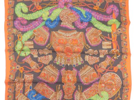 HERMES Carre 90 100% Silk  Scarf War God Mars Black Orange Sale