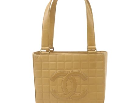 CHANEL Chocolate Bar Coco Mark Lamb Skin Tote Bag Beige 7287336 Discount