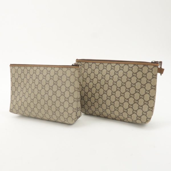 GUCCI Set of 2 GG Plus Leather Clutch Bag Pouch Beige Brown For Discount