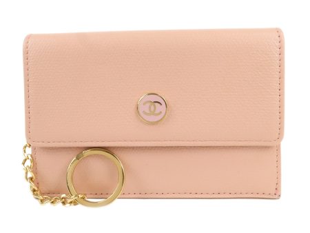 CHANEL COCO Button Leather Coin Purse Case Light Pink A20908 Fashion