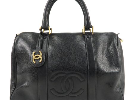 CHANEL Caviar Skin COCO Mark Boston bag Hand Bag Black Gold HDW Online Hot Sale