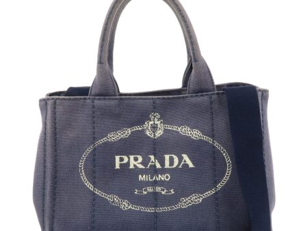 PRADA Logo Canapa Mini Canvas 2Way Bag Hand Bag Navy 1BG439 Fashion