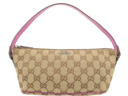 GUCCI Boat Bag Sherry GG Canvas Leather Pouch Brown Purple 141809 For Cheap