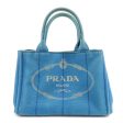 PRADA Logo Canapa Mini Canvas Tote Bag Hand Bag Blue Cheap