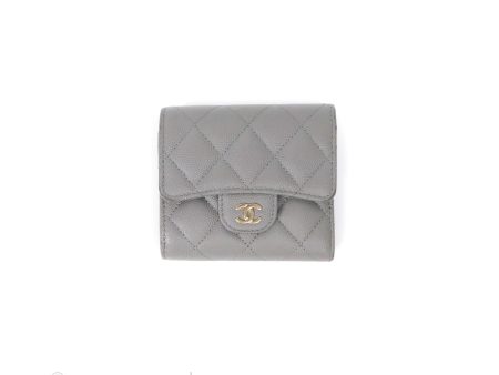 Chanel Classic Short Flap Wallet Grey Caviar Gold Hardware For Sale