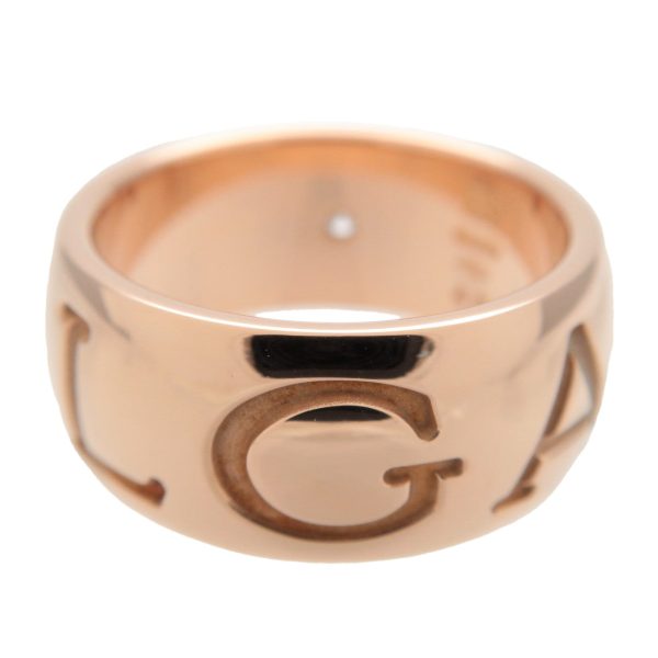 BVLGARI Mono Logo Ring 1P Diamond K18 Rose Gold #49 US4.5-5 For Cheap