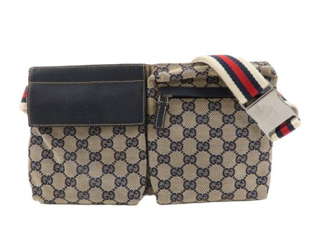 GUCCI Sherry GG Canvas Leather Waist Bag Beige Navy 28566 Online Sale