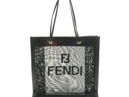 FENDI Mesh Leather Tote Bag Shoulder Bag Black 259647 For Discount