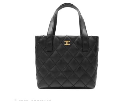 Chanel Vintage Quilted CC Tote Bag Matte Black Calfskin Gold Hardware Hot on Sale