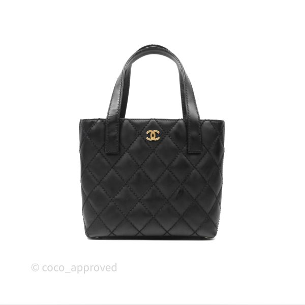 Chanel Vintage Quilted CC Tote Bag Matte Black Calfskin Gold Hardware Hot on Sale