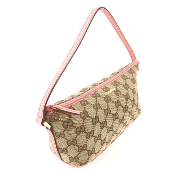 GUCCI GG Canvas Leather Pouch Beige Pink 7198 Supply