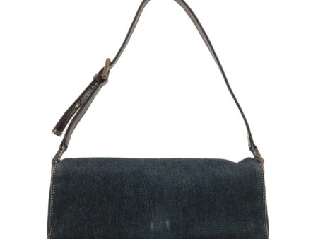 FENDI Denim Leather Shoulder Bag Indigo Brown 26640 For Sale