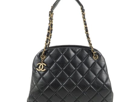 CHANEL Matelasse Lamb Skin Chain Tote Bag Hand Bag Black Hot on Sale